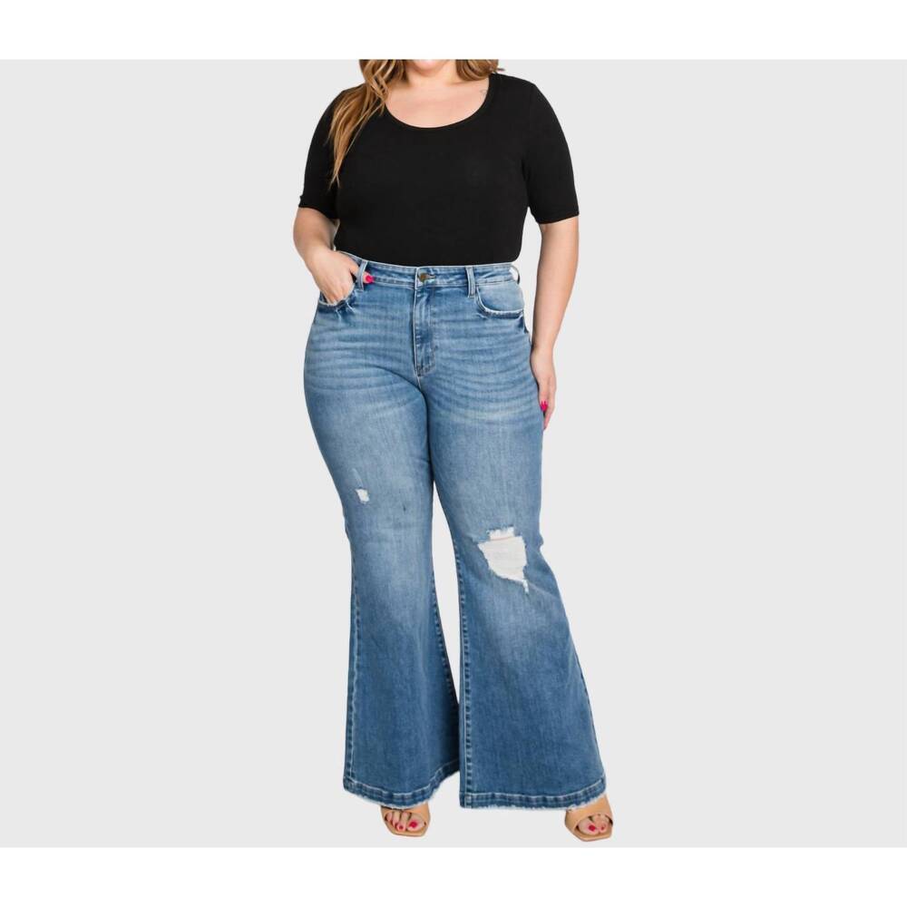 NEW PETRA153 super high rise 70's inspired flare jeans - plus in blue